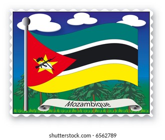 Stamp with flag from Mozambique-Vector