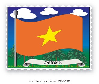 Stamp with flag from Vietnam-Vector
