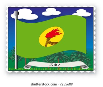 Stamp with flag from Zaire-Vector