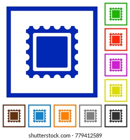 Stamp flat color icons in square frames on white background