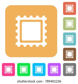 Stamp flat icons on rounded square vivid color backgrounds.