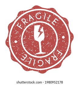 Stamp Fragile. Round Vector Postmark Retro Style Design Icon. Vintage Style Old Grunge Badge.