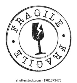 Stamp Fragile. Round Vector Postmark Retro Style Design Icon. Vintage Style Old Grunge Badge.