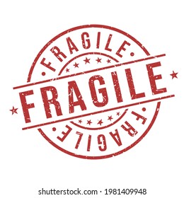 Stamp Fragile Seal. Round Vector Postmark Retro Style Design Icon. Vintage Style Old Grunge Badge.