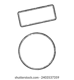 Stamp frame border. Ink seal with grunge, distress texture. Round and rectangle stamp blank design. Vector illustration.
