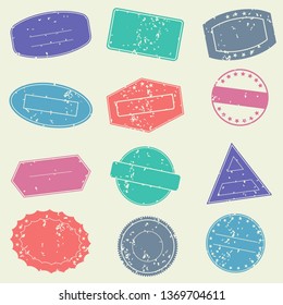 Stamp frame set with grunge borders. Empty seal collection. Vector illustration.