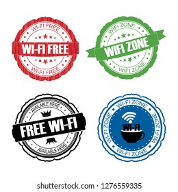Stamp Free WiFi set .vector illustration