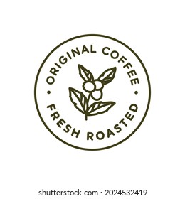 Stamp for FRESH ROASTED ORIGINAL COFFEE and coffee branch. Vector label