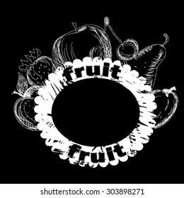 Stamp fruit drawn in chalk on a blackboard