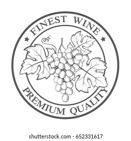stamp with grapes with bunches and leaves