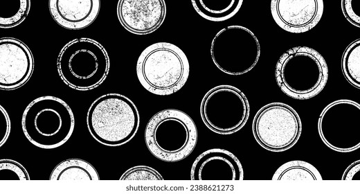 Stamp in grungy abstract forms . Post stamps seamless pattern texture. Grange shapes .Grunge textured . Vector shapes with circles .Screen print endless pattern texture