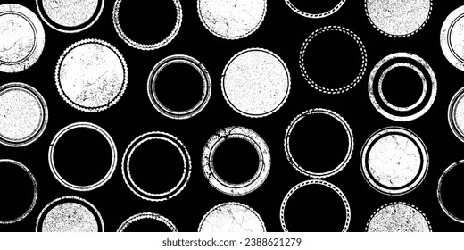 Stamp in grungy abstract forms . Post stamps seamless pattern texture. Grange shapes .Grunge textured . Vector shapes with circles .Screen print endless pattern texture