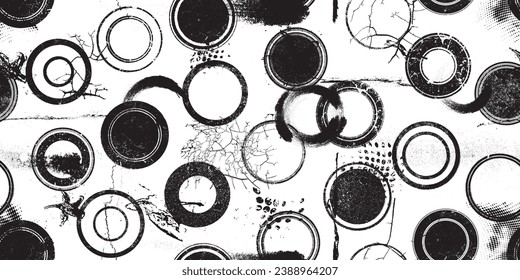 Stamp in grungy abstract forms . Post stamps seamless pattern texture. Grange shapes .Grunge textured . Vector shapes with circles .Screen print endless pattern texture