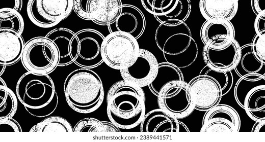 Sello en formas abstractas y poco fiables. Postsellos textura de patrón sin fisuras. Formas negras. Grunge texturado. Formas vectoriales con círculos .Imprimir pantalla textura de patrón interminable