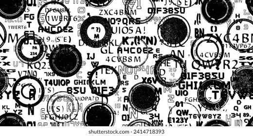 Stamp in grungy abstract forms . Post stamps seamless pattern texture. Grange shapes .Grunge textured . Vector shapes with circles .Screen print endless pattern texture