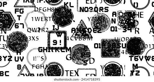 Sello en formas abstractas y poco fiables. Postsellos textura de patrón sin fisuras. Formas negras. Grunge texturado. Formas vectoriales con círculos .Imprimir pantalla textura de patrón interminable