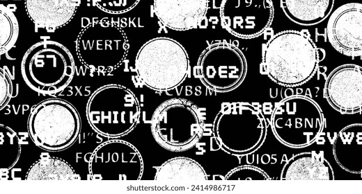 Stamp in grungy abstract forms . Post stamps seamless pattern texture. Grange shapes .Grunge textured . Vector shapes with circles .Screen print endless pattern texture