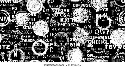 Sello en formas abstractas y poco fiables. Postsellos textura de patrón sin fisuras. Formas negras. Grunge texturado. Formas vectoriales con círculos .Imprimir pantalla textura de patrón interminable