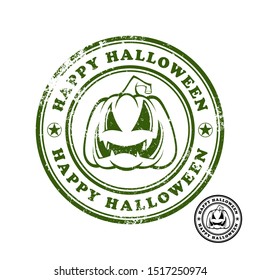 Stamp Halloween pumpkin. A seal with the inscription Happy Halloween. Faded stamp. Jack-o-lantern.