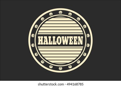 Stamp with Halloween text and pumpkins. Round seal. Monochrome style