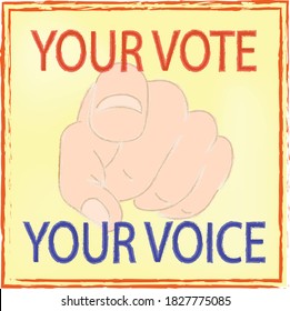 stamp with a hand inviting to vote to express your voice