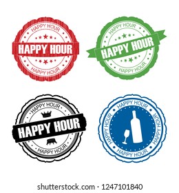 Stamp Happy hour set .vector illustration