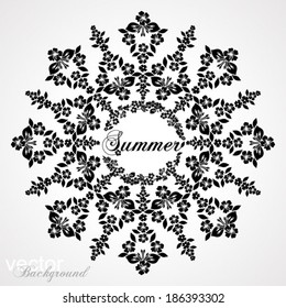  Stamp happy summer in the form of the sun. Black and white. Vector Version. 