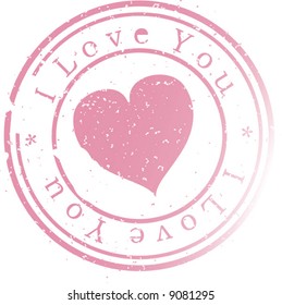 Stamp -I love you-. Pink. A vector illustration.