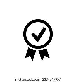 stamp icon with a check mark in black on a white background, quality mark or award