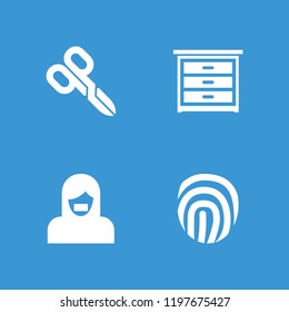 Stamp icon. collection of 4 stamp filled icons such as manicure scissors, nightstand, censored woman. editable stamp icons for web and mobile.