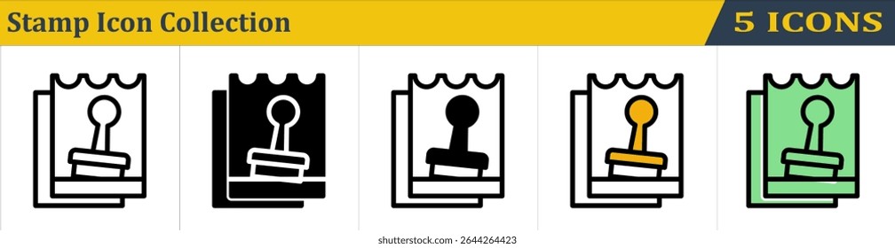 Stamp Icon Collection With 5 Style Icon (Outline, Solid, Mixed, Outline Color Lineal and Solid Color Lineal) 