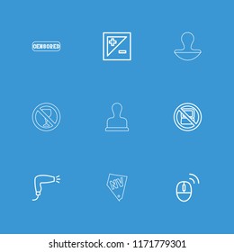 Stamp icon. collection of 9 stamp outline icons such as no laptop, hair dryer, light exposure, computer mouse, vegas, no alcohol. editable stamp icons for web and mobile.