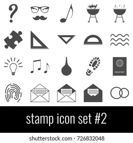 Stamp. Icon set 2. Gray icons on white background.