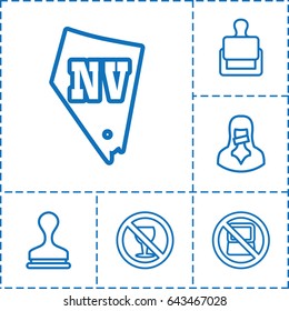 Stamp icon. set of 6 stamp outline icons such as no laptop, stamp, vegas, no alcohol