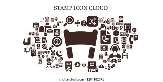  stamp icon set. 93 filled stamp icons. Simple modern icons about  - Banner, Mailbox, Fingerprint, Information, Question, Shuffle, Quality, Post office, Night, Contract, Postcard