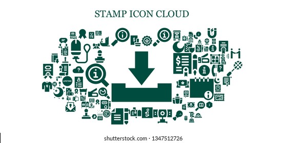 stamp icon set. 93 filled stamp icons.  Collection Of - Download, Stamp, Quality, Information, Beer cap, Info, Webcam, Mailbox, Contract, Ribbon, Certificate, Manual, Post office