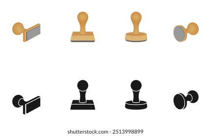 stamp icon set, round and square wooden stamp. vector illustration isolated on white background.