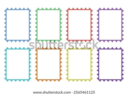 Stamp or stamp icon sheet blue, green, red, yellow, pink, purple and orange
