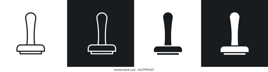 Conjunto de iconos de Vector de iconos de sello relleno negro y estilo delineado.