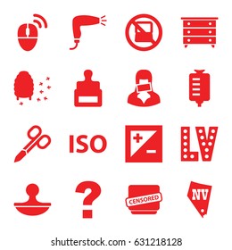 Stamp icons set. set of 16 stamp filled icons such as no laptop, stamp, nightstand, manicure scissors, hair dryer, vegas, honeycomb, drop counter, censored woman, censored