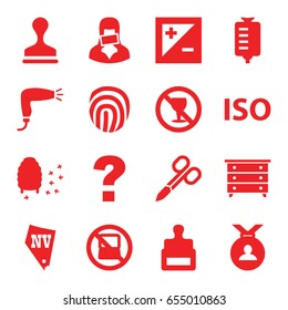 Stamp icons set. set of 16 stamp filled icons such as no laptop, stamp, nightstand, manicure scissors, hair dryer, vegas, medal, honeycomb, drop counter, no alcohol