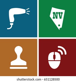 Stamp icons set. set of 4 stamp filled icons such as hair dryer, vegas, stamp