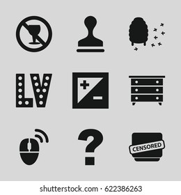 Stamp icons set. set of 9 stamp filled icons such as nightstand, Vegas, stamp, honeycomb, no alcohol, censored, light exposure, computer mouse