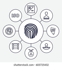 Stamp icons set. set of 9 stamp outline icons such as no laptop, nightstand, Vegas, medal, stamp, light exposure, ISO