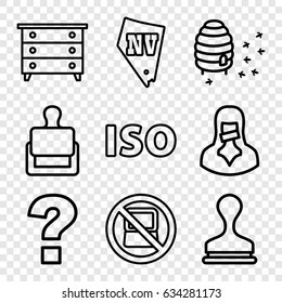 Stamp icons set. set of 9 stamp outline icons such as no laptop, stamp, nightstand, vegas, honeycomb, censored woman, iso