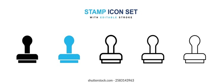 Stamp icons vector collection in black and blue colors on white background