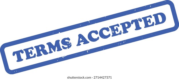 A stamp illustration with Terms Accepted text and a grunge effect. The stamp is colored blue and positioned on a plain white backdrop.
