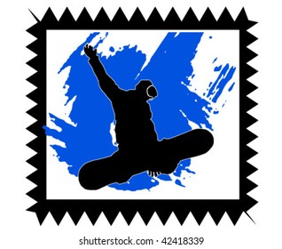 Stamp with the image snowboarder.(Vector; Grunge Variation; Vintage) portrait and landscape orientation.