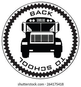 Stamp imprint back to school and the school bus. Vector illustration. 
