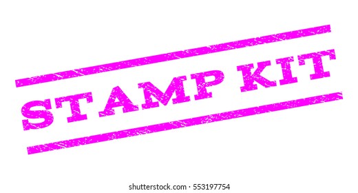 Stamp Kit watermark stamp. Text tag between parallel lines with grunge design style. Rubber seal stamp with scratched texture. Vector magenta color ink imprint on a white background.